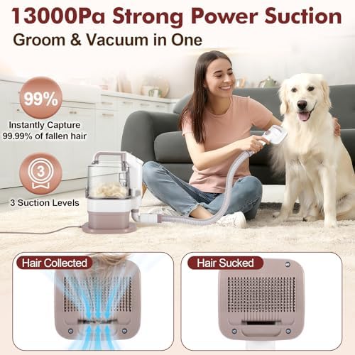 Dog Grooming Kit, 3.2L Large Capacity Pet Grooming Vacuum for Dogs and Cats, 12,000Pa Strong Suction & Low Noise Pet Pro Grooming Tool with 5 Pets Grooming Tools for Shedding Pets and Cats