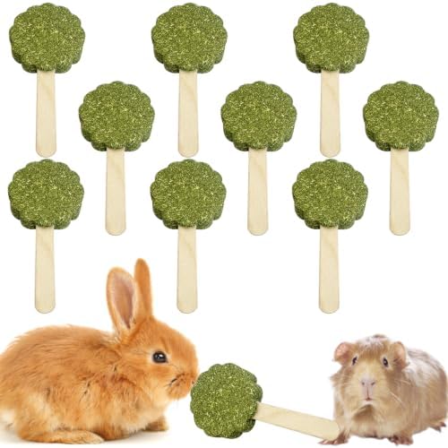 Hamiledyi Bunny Chew Toys for Teeth Natural Rabbit Lollipop Chewing Sticks Hamster Timothy Grass Molar Toy Chews and Snacks for Guinea Pig Chinchilla Gerbil (Timothy Grass,10Pcs)