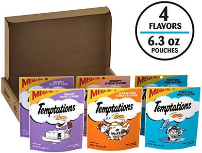 Temptations Cat Treats Classic Crunchy and Soft Cat Treats Variety Pack, 6.3 oz. Pouches (Pack of 6)