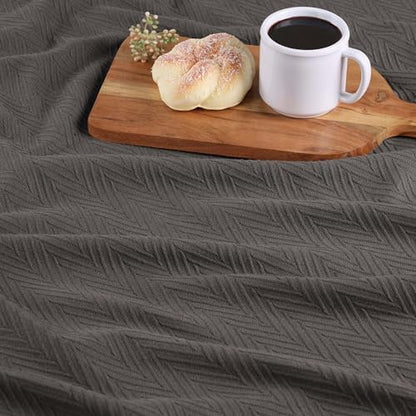 Superior Metro All-Season Cotton Blanket, Woven Blanket for Couch, Bed, Bedding, Farmhouse, Home Essentials, Cute and Cozy Bohemian Blankets, Herringbone Weave, Twin Size, Charcoal