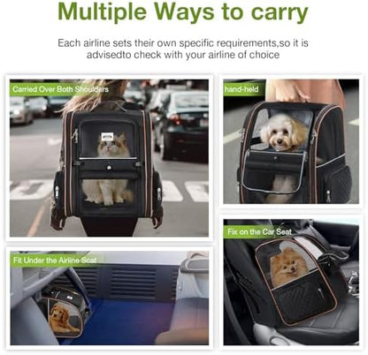 Large Cat Backpack Carrier Expandable Pet Carrier Backpack for Small Dogs Medium Cats Fit Up to 18 Lbs, Dog Backpack Carrier, Foldable Puppy Backpack Carrier for Travel,Black