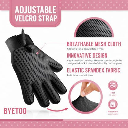 BYETOO Pet Dog Cat Grooming Glove with 261Tips,Gentle Deshedding Brush Glove,Efficient Pet Hair Remover Mitt,Massage Tool with Enhanced Five Finger Design,for Dog,Cat,Rabbit,Horse with Long/Short Fur