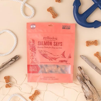 Polkadog Salmon Says Bone Shaped Dog Treats, Limited Ingredient, 7oz