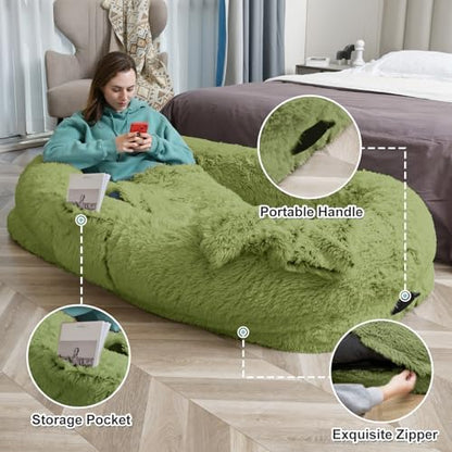 YAEM Human Dog Bed for Adult, 71"x45"x12" Calming Giant Pet Bed, GrassGreen