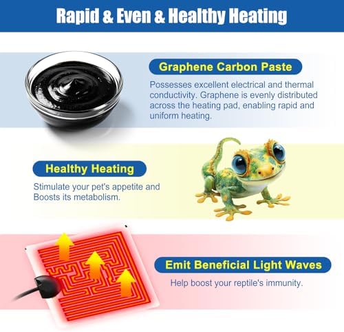 Reptile Heating Pad 6 x 5.5 Inch Reptile Heat Mat with Rapid and Even Heating Reptile Heat Pad Under Tank Terrarium Heat Mat for Reptile Turtle Snake Lizard 5 Watt