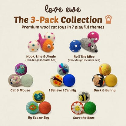 Love Ewe Wool Cat Toys 3 Pack, 2-inch Dragonfly & Butterfly