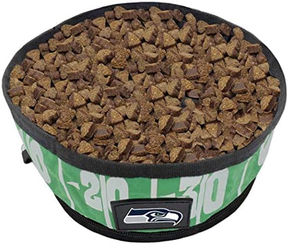 NFL Seattle Seahawks Pets First Collapsible Dog Travel Bowl Set, 2 Pack Food and Water Bowls for Dogs, Best Portable & Lightweight Leak-Proof Dog Bowls for Travel