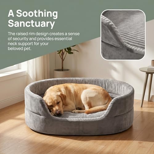 Large Dog Bed Cat Bed 20x30 Inch,Calming Pet Bed for Dogs & Cats,Machine Washable Dog Bed,Half-Enclosed Open-Top Velvet Anti-Anxiety Bed,Cozy Snuggle Bed (Grey)