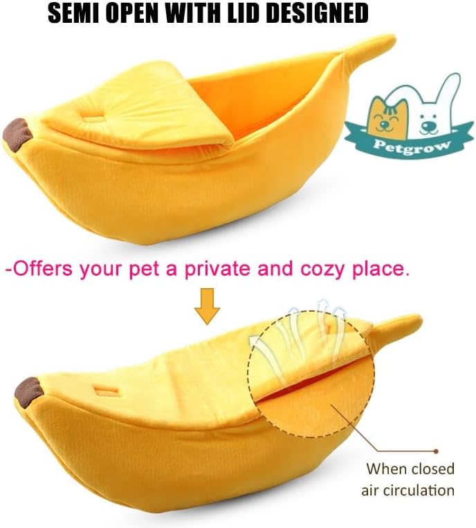 Petgrow · Cute Banana Cat Bed House Large Size, Christmas Pet Bed Soft Warm Cat Cuddle Bed, Lovely Pet Supplies for Cats Kittens Rabbit Small Dogs Bed,Yellow