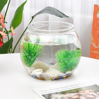 Mipcase 1.5 Gallon Clear Plastic Fish Bowl Round Desktop Fish Tank for Home Office Garden Decoration Small Ornamental Aquarium