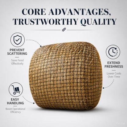 7 * 7ft Round Bale Hay Net 1.75" Knotless Slow Feed Hay Net, Heavy Duty Hay Saver Net Holds 800 lbs, UV Resistant Horse Hay Net for Round Bales, Horses, Cattle, Goats & Sheep
