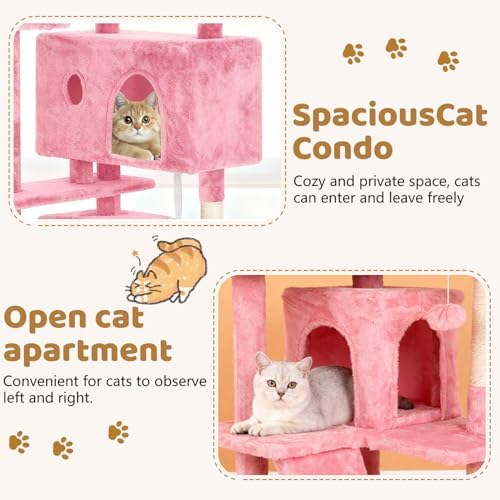 BestOffice 54 Inch Cat Tree, Multi-Level Cat Tower with Condo, Perches, Sisal Scratching Posts, Climbing Ladder,Indoor Activity Center Play House for Kittens & Adult Cats, Pink