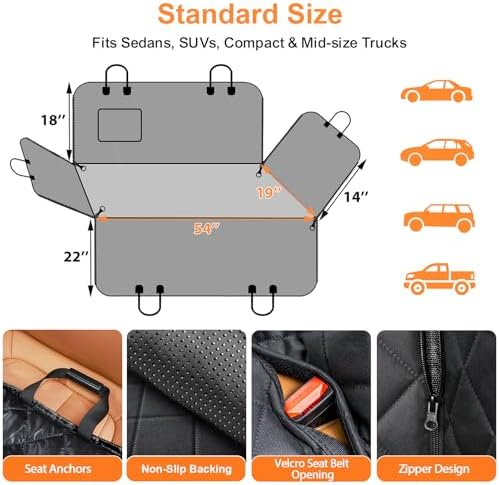 URPOWER Dog Car Seat Cover for Back Seat, Waterproof Hammock for Car & SUV