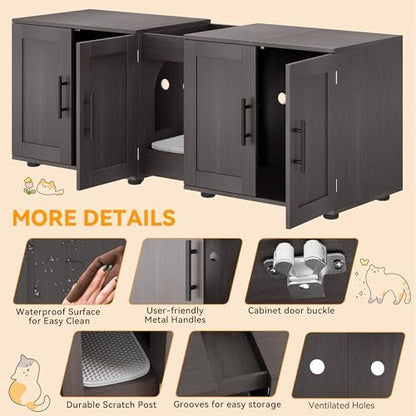 Garvee Cat Litter Box Enclosure for 2 Cats, 55" Hiddden Litter Box Enclosure Furniture 3-in-1 Wooden Litter Cabinet with Barn Door & Double Rooms for Bedroom Living Room,Walnut