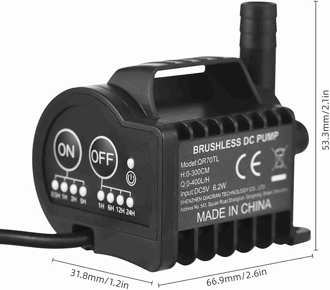 Smart Programmable Submersible Pump, Ultra Quiet 4 Gear Timer for Aquarium Fountain Pond Cooling System USB Powered Suction Cup Base Easy Setup