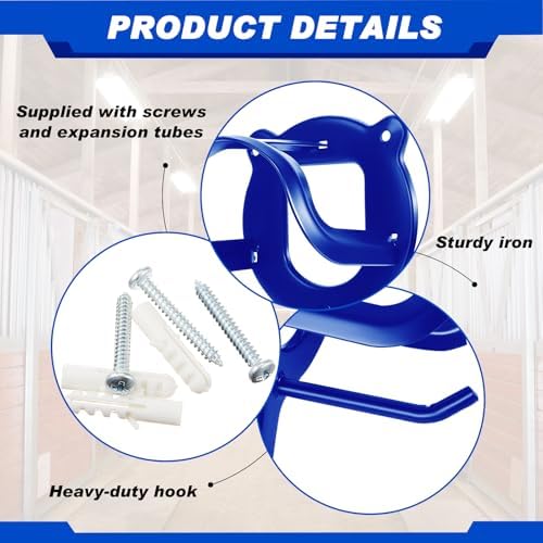 Dunzy 3 Counts Horse Bridle Rack Bracket Bridle Hooks Tack Storage Halter Hanger Metal Holder with Tubes and Screw for Horse Barn Supplies (Sapphire Blue)