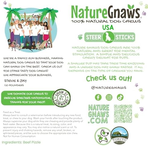 Nature Gnaws USA Steer Sticks for Dogs 5-7" (8oz) - Mixed Thickness - Long Lasting for Aggressive Chewers and Large Dogs - Natural Beef Bully Dog Chew Bones (Pack of 2)