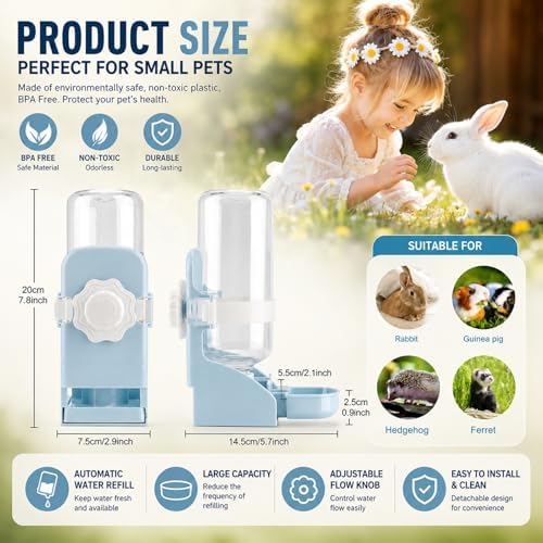 Rypet Rabbit Water Bottle No-Drip, Bunny Guinea Pig Water Dispenser(Blue)