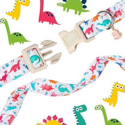 Summer Dog Collar, Adorable Dinosaur Cotton Dog Collar with Quick Release, Gift Dino Collars for Small Medium Large Boys Dogs Cute Durable Comfortable Pet Collars