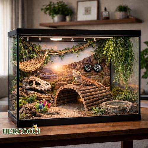 HERCOCCI Bearded Dragon Tank Accessories, 9Pcs Reptile Plants Vines Hammock