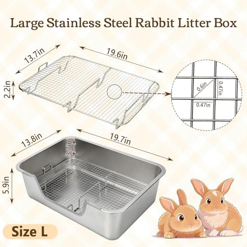 Rypet Large Stainless Steel Rabbit Litter Box Set for Small Animals