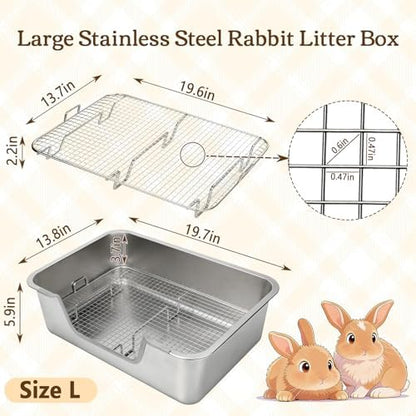 Rypet Large Stainless Steel Rabbit Litter Box Set for Small Animals