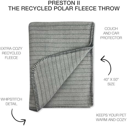 Preston II – THE Polar Fleece Throw, Super-Soft Recycled Polar Fleece Dog Blanket Couch Coat Sofa and Car Protecter for Small, Medium, Large Dogs - 40”x 50”, Dove Gray Herringbone, One Size