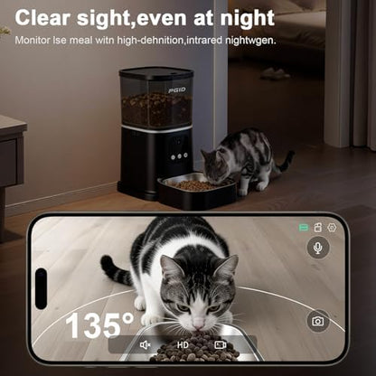 Automatic Cat Feeder with 4K Camera,2.4G Auto Dog Feeder w Night Vision,Pet Feeder w2-Way Audio,Timed Cat Feeders for Dry Food,Dogs Food Dispenser w APP Control 5L