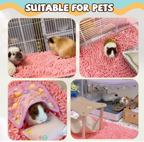 8 Pcs Guinea Pig Liner Washable Rabbit Cage Liner 16x12 Inch Guinea Pig Fleece Mats Reusable Bedding Pee Pads for Small Animals, Bunny(Pink)