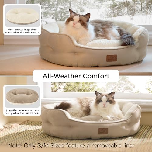 Bedsure Dog Beds for Small Dogs - Round Cat Beds for Indoor Cats, Washable Pet Bed for Puppy and Kitten with Slip-Resistant Bottom, 20 Inches, Camel (Pack of 4)