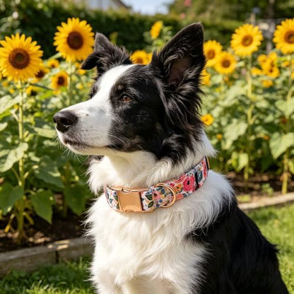 Spring Dog Collar, Blue Floral Print Pet Collars Light Pink Cute Durable Metal Buckle Girl and Boy Dog Collars Adjustable for Small Medium Large Dogs