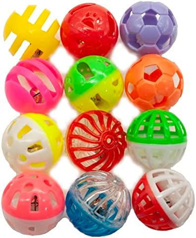 Fashion's Talk 12PCS Value Pack Plastic Ball Cat Toys Lattice Balls with Bell Jingle Kitten Toy,Gift Box 1.5" 6 Styles