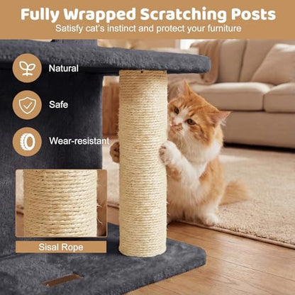 DORTALA Cat Tree for Indoor Cats, 33.5" Cat Tower with 2-Storey Condo, Top Perch, Sisal Scratching Posts, Dangling Ball, Platform, Multi-Level Pet Climbing Furniture Activity Center (Dark Grey)