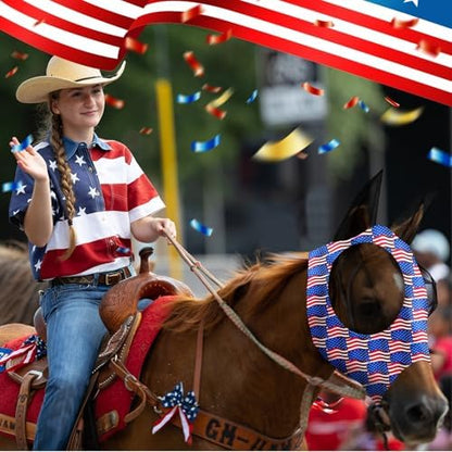 Frienda 4 Pcs 4th of July Horse Fly Mask with Ears 250th Anniversary Horse Face Covering Elasticity Smooth Comfortable Mask with UV Protection for Patriotic Independence Day(Large)