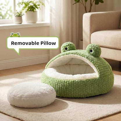 CWV Cute Cat Beds Kitten Beds, Soft Small Dog Beds, Washable Pet Beds for Puppy and Kitty, Funny Frog Cat Cave, 23 Inches