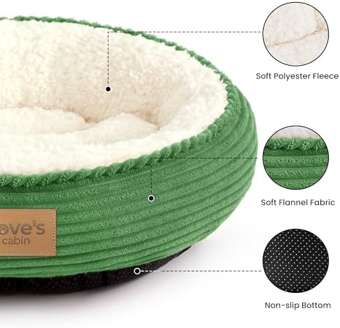 Love's cabin Round Donut Cat and Dog Cushion Bed, 20in Pet Bed for Cats or Small Dogs, Anti-Slip & Water-Resistant Bottom, Super Soft Durable Fabric Pet beds, Washable Luxury Bed Green Stripe