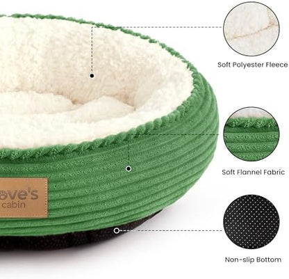 Love's cabin Round Donut Cat and Dog Cushion Bed, 20in Pet Bed for Cats or Small Dogs, Anti-Slip & Water-Resistant Bottom, Super Soft Durable Fabric Pet beds, Washable Luxury Bed Green Stripe