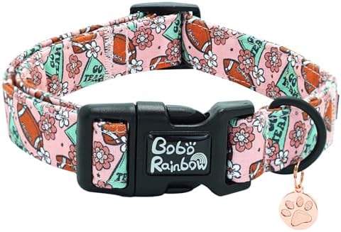 Fall Dog Collar-Rugby Print Adjustable Pet Collar Comfortable Sturdy Puppy Collars Lightweight Quick-Release Buckle Collars for Boy&Girl Medium Dogs