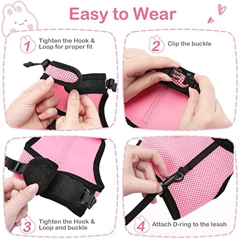 PETTOM Bunny Rabbit Harness with Stretchy Leash Cute Adjustable Buckle Breathable Mesh Vest for Kitten Small Pets Walking (Pink,XS)