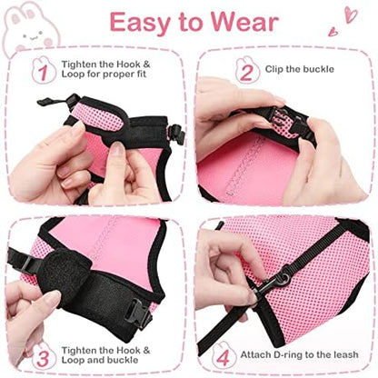 PETTOM Bunny Rabbit Harness with Stretchy Leash Cute Adjustable Buckle Breathable Mesh Vest for Kitten Small Pets Walking (Pink,XS)