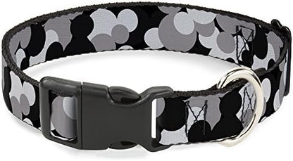 Buckle-Down "Mickey Mouse Head Stacked" Plastic Clip Collar, Black/Grays, 1.5" Wide-Fits 13-18" Neck-Small