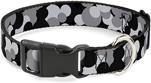 Buckle-Down "Mickey Mouse Head Stacked" Plastic Clip Collar, Black/Grays, 1/2" Wide-Fits 6-9" Neck-Small