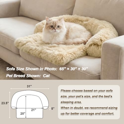 Calming Dog Bed Fluffy Plush Dog Mat for Furniture Protector with Removable Washable Cover for Large Medium Small Dogs and Cats (XS (31"x23.5"x5"), Beige)