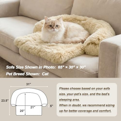 Calming Dog Bed Fluffy Plush Dog Mat for Furniture Protector with Removable Washable Cover for Large Medium Small Dogs and Cats (XS (31"x23.5"x5"), Beige)