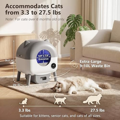Greesum Enclosed Self-Cleaning Cat Litter Box with Smart App Control
