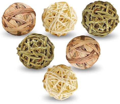 SunGrow Assorted Rabbit & Cat Chew Balls, Teething Activity Toy for Pocket Pets, Improves Dental Health, Environment Friendly, Stress Reliever (Assorted Rabbit Chew Balls, 6 Pcs)
