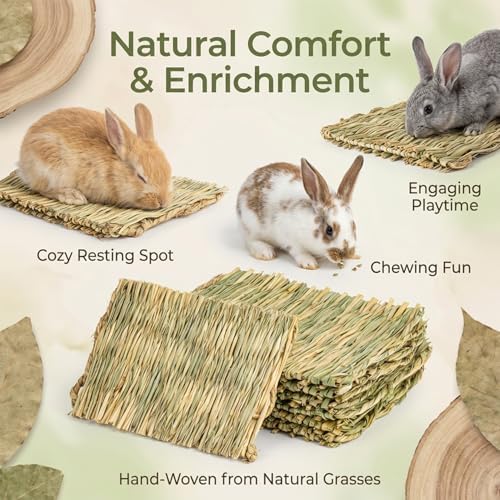 Sukh Bunny Mat for Rabbits - 3 Pack Natural Woven Rabbit Grass Mats
