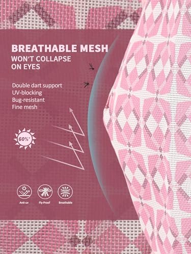 Tackmore Horse Fly Mask Without Ears, Breathable Structured Mesh for Horses, Soft Fleece Edging, UV Protection, Printed Turnout Mask for Pasture-Pink Print M