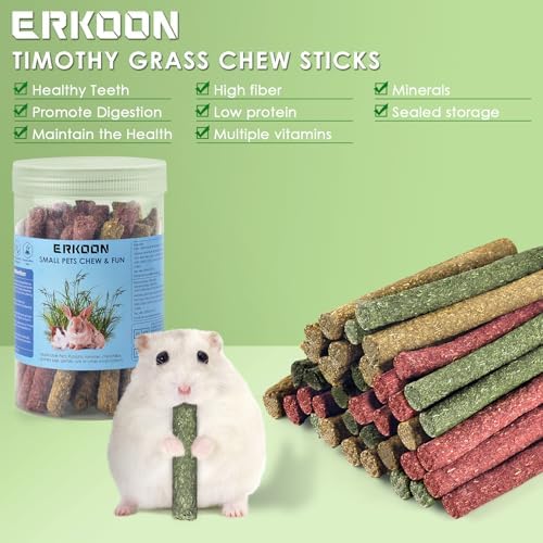 ERKOON 76Pcs Rabbit Chew Toys Timothy Hay Sticks, Guinea Pig Toys for Teeth Natural Molar Sticks Rabbits Treats for Bunnies, Chinchilla, Guinea Pigs, Gerbil, Hamster