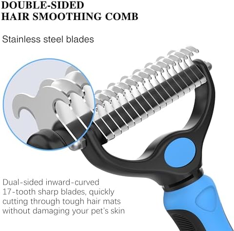 4 Pack Pet Grooming Combo - Blue Deshedding Brush,With Metal Comb,Bath Brush, With Long & Short Stainless Steel Teeth Depilatory Comb For Detangling And Dematting Long, Matted Fur On Cats And Dogs